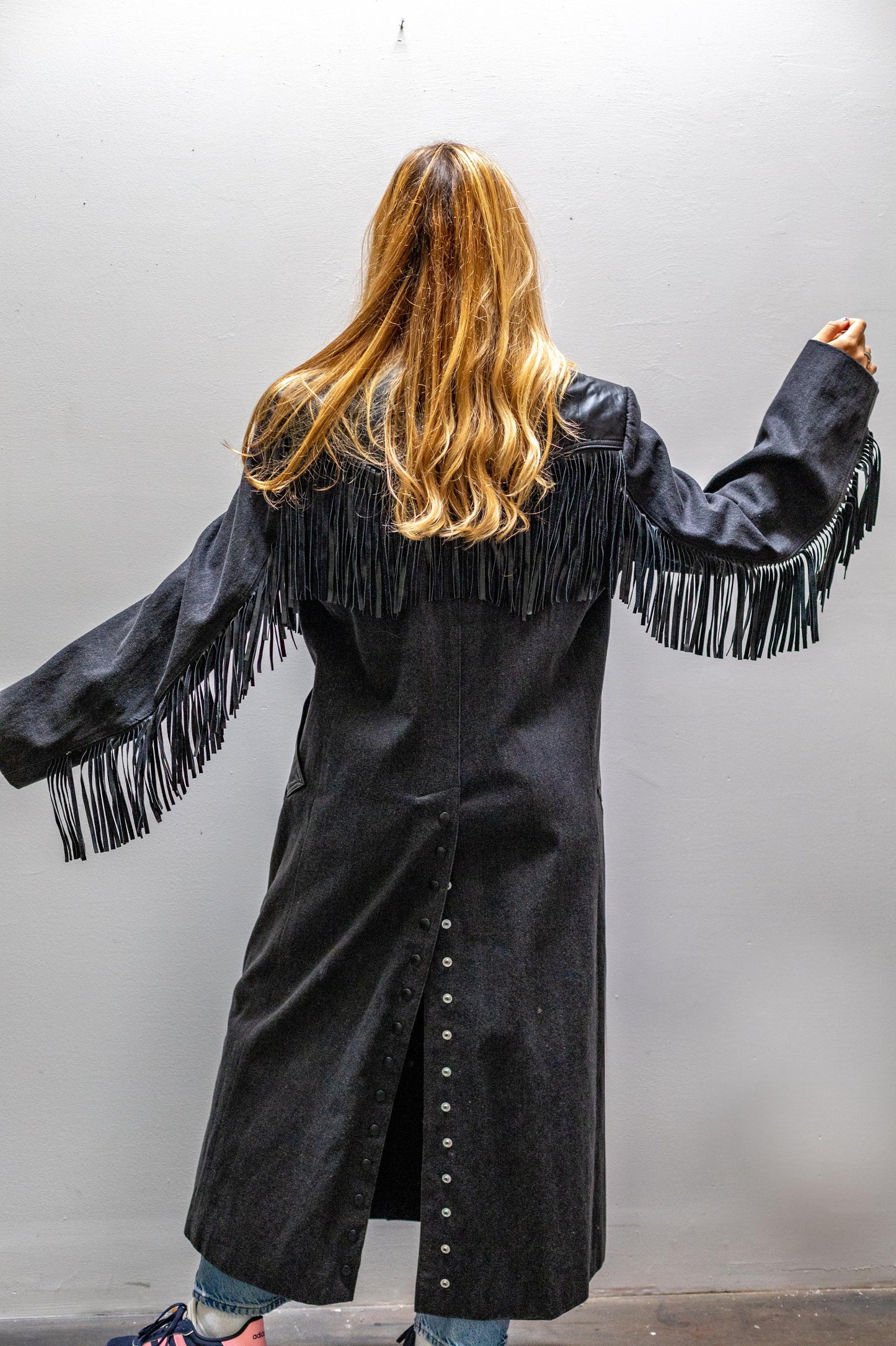 Diamond Denim & Leather Fringe Trench