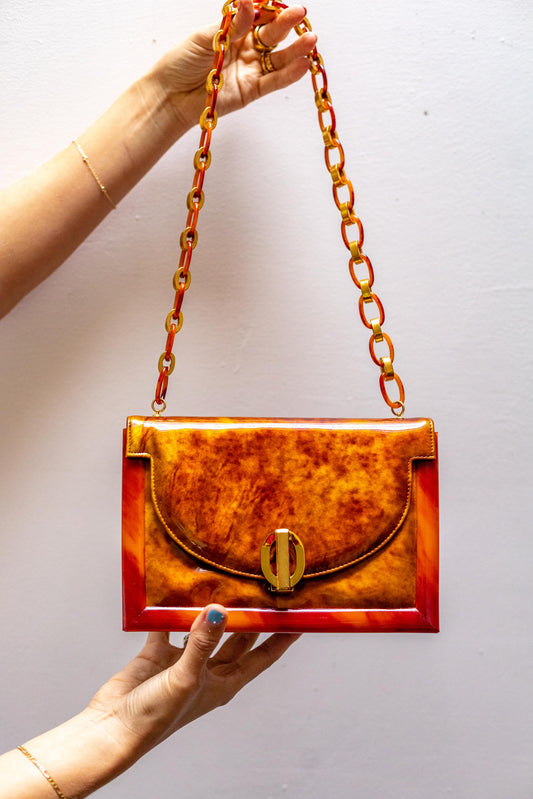 1970's Robert Bestién Lucite & Patent Marble Leather Bag