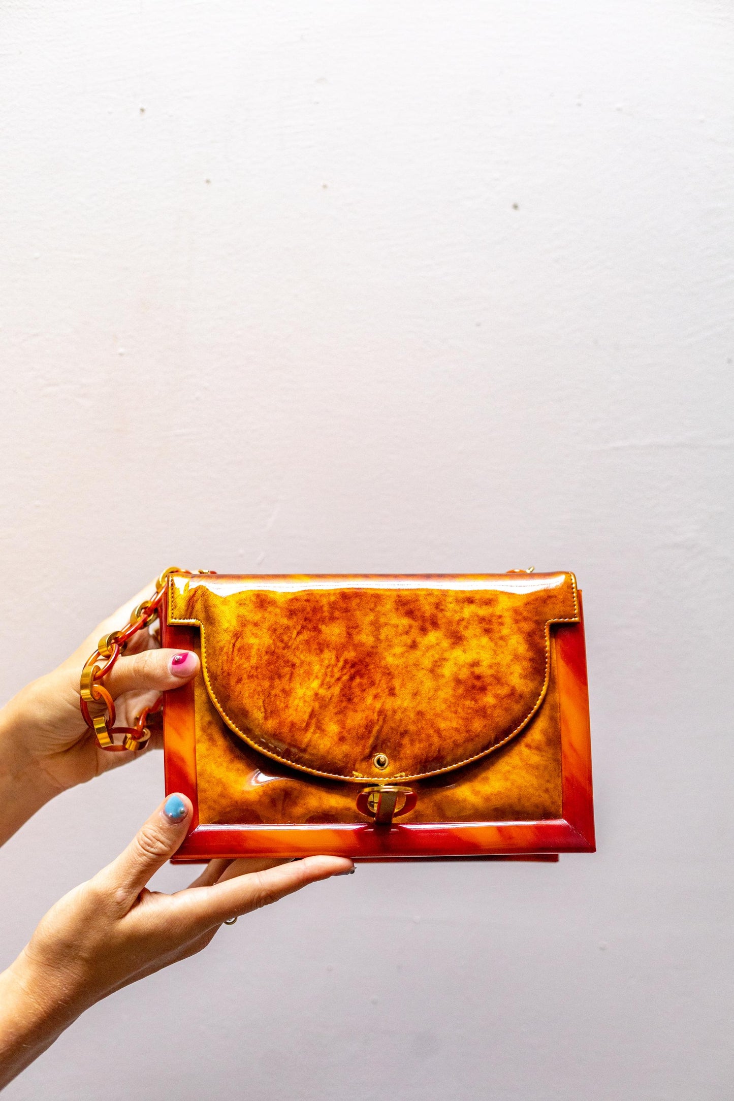 1970's Robert Bestién Lucite & Patent Marble Leather Bag