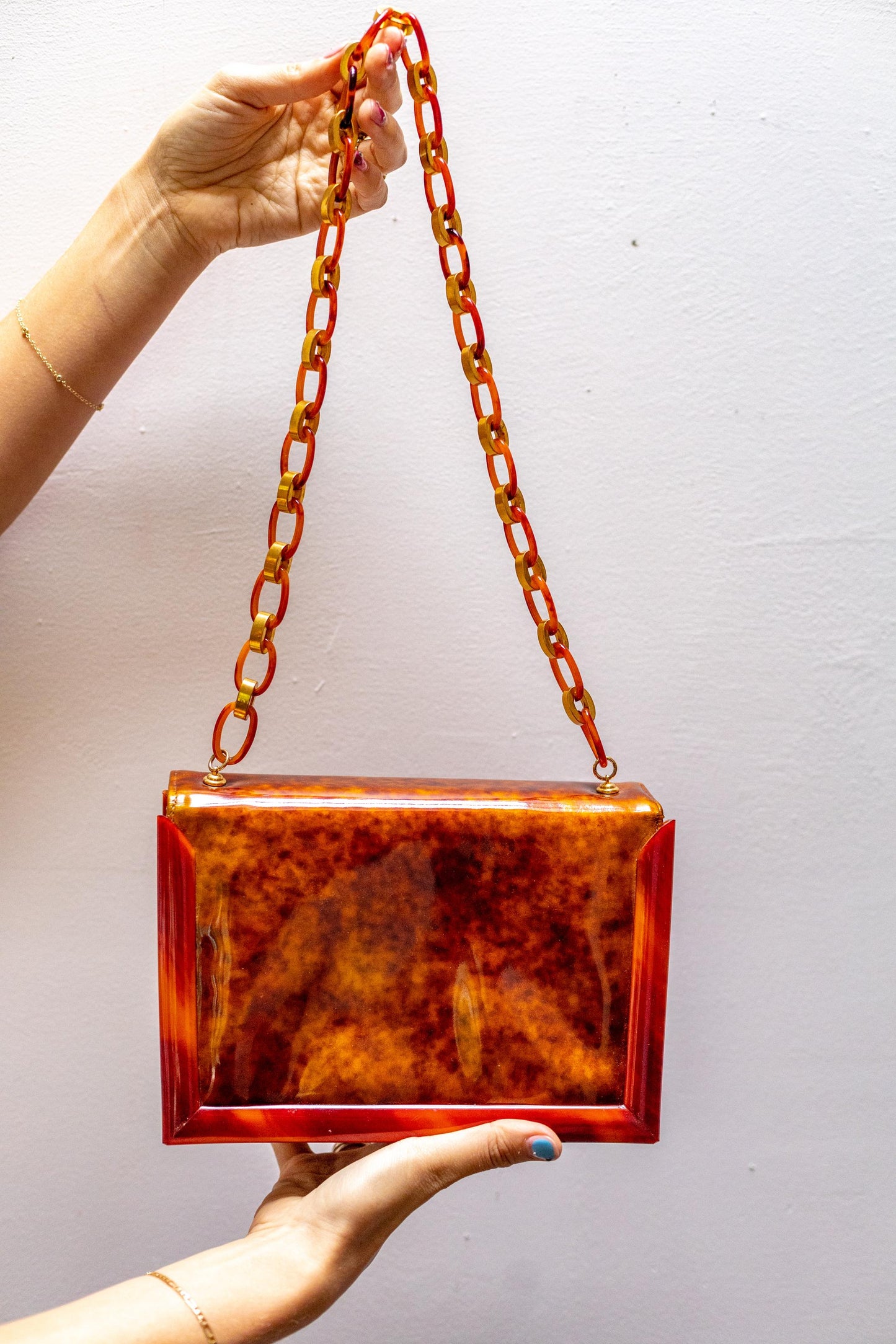 1970's Robert Bestién Lucite & Patent Marble Leather Bag