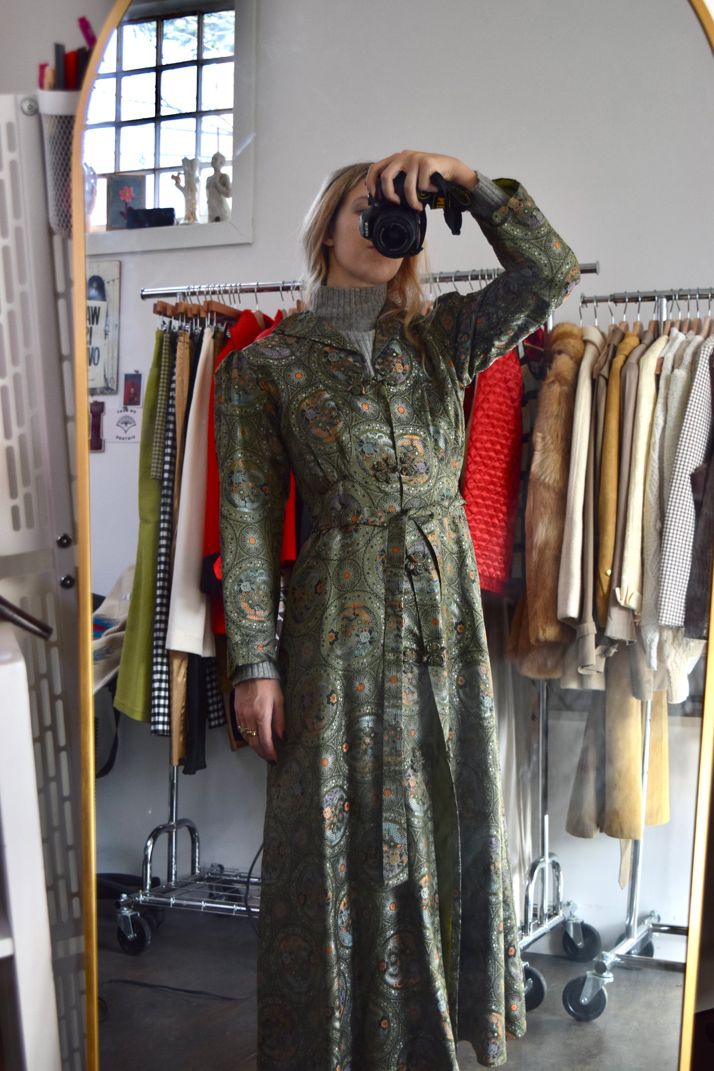 Vintage Green Silk Brocade Jacket