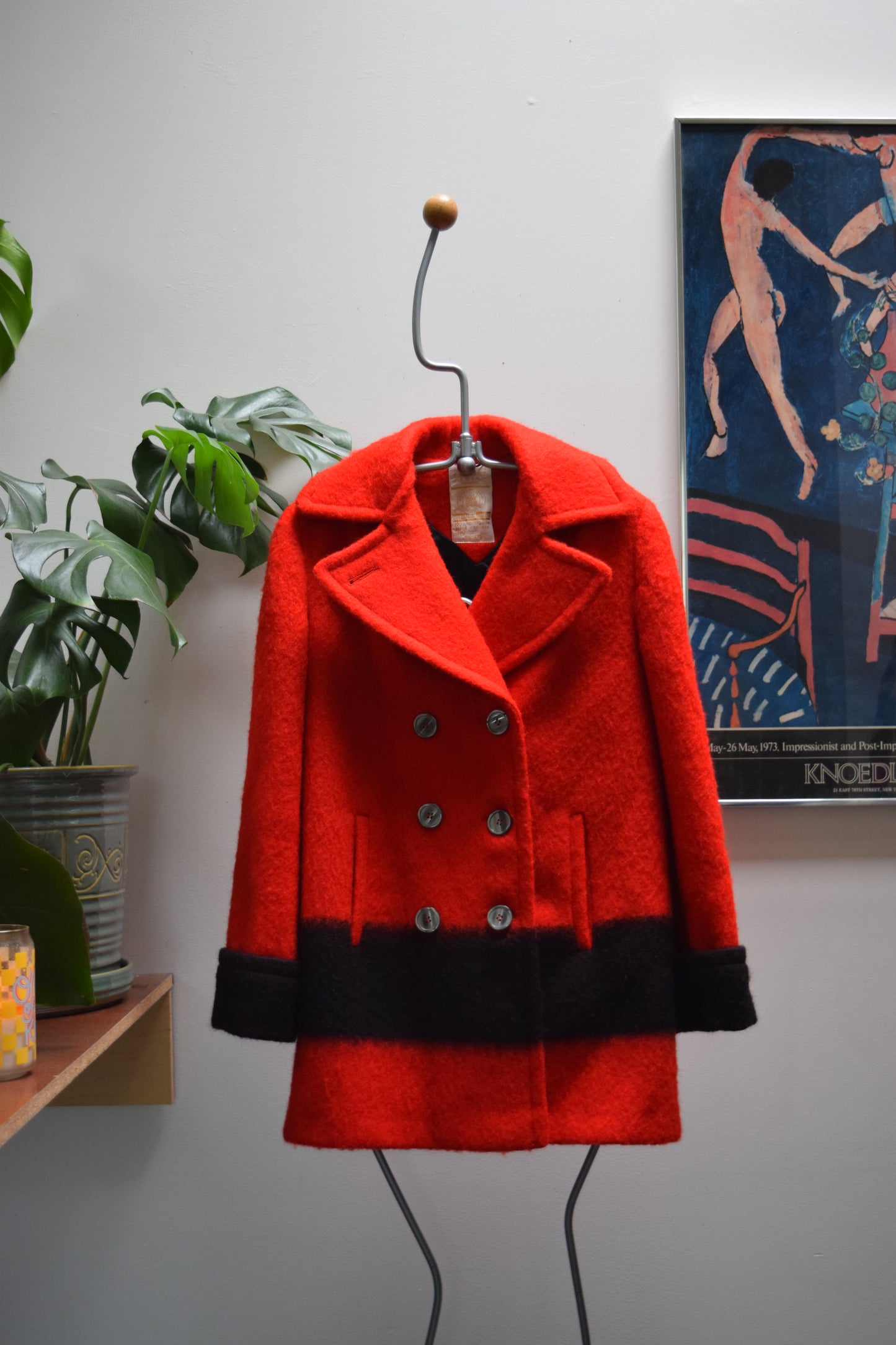 Vintage Hudson's Bay Point Blanket Coat Red Black Wool