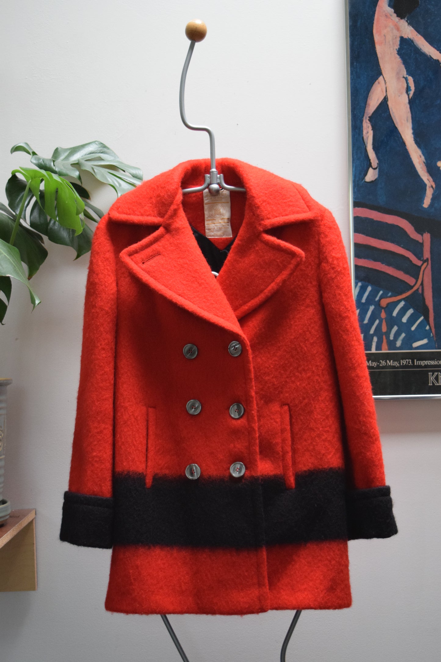 Vintage Hudson's Bay Point Blanket Coat Red Black Wool