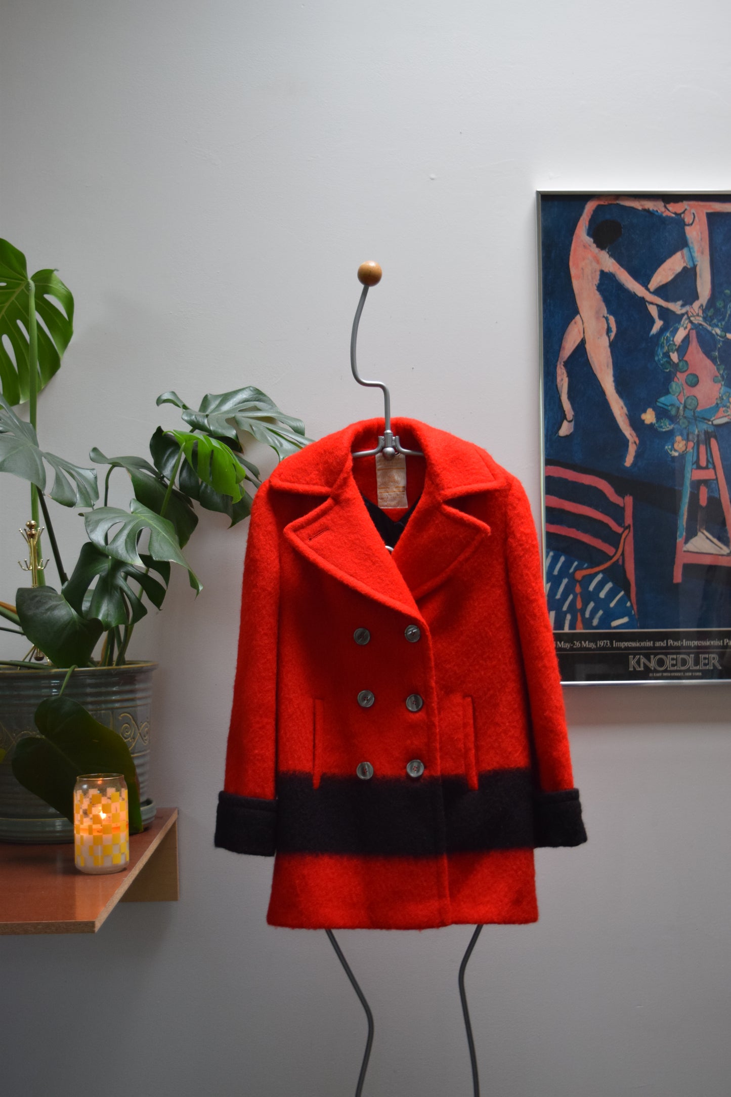 Vintage Hudson's Bay Point Blanket Coat Red Black Wool