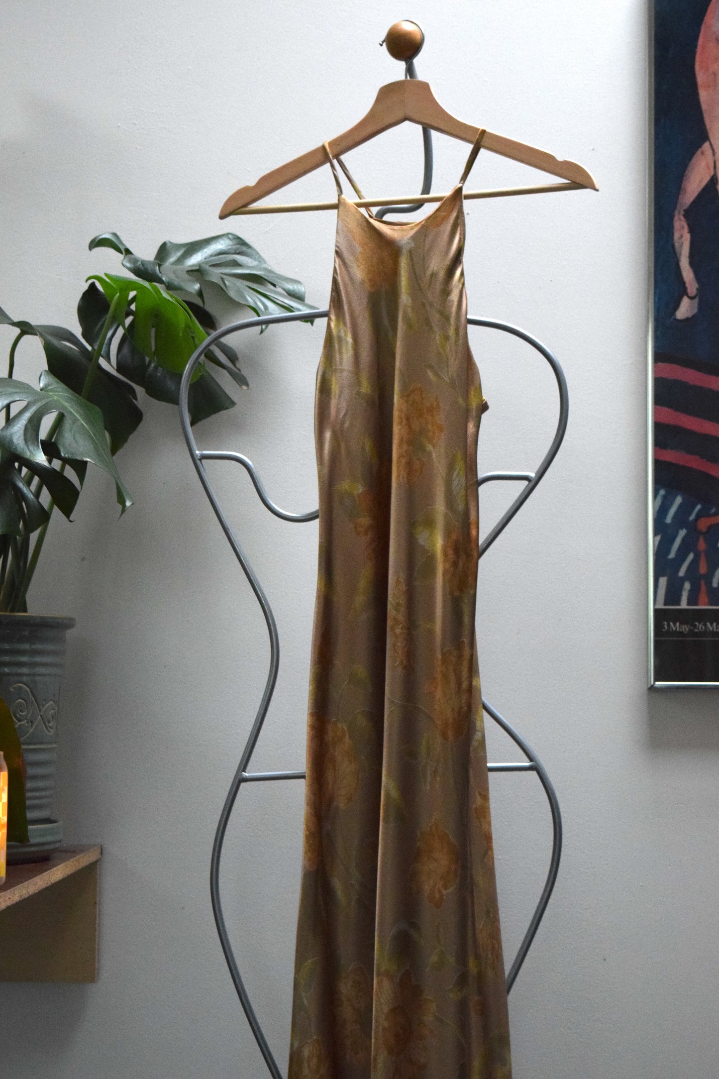 NYC Love Satin Gold Floral Maxi Dress