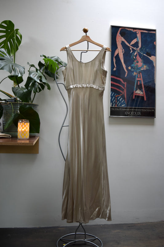 Y2K Cowl Tie-Back Satin Mariposa Maxi Dress