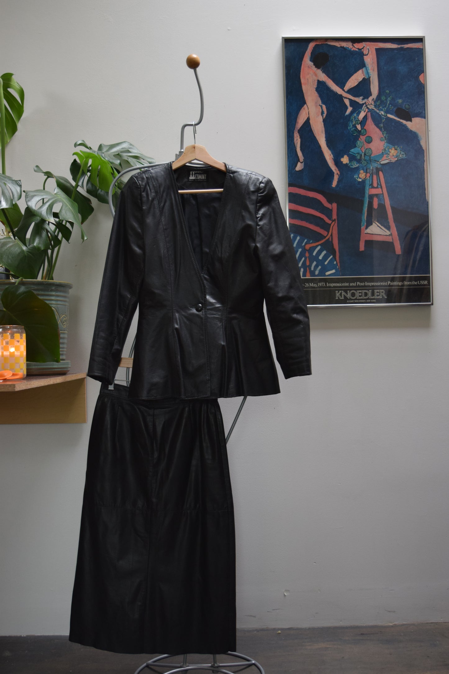 80's COMINT Leather Two-Piece Skirt Set