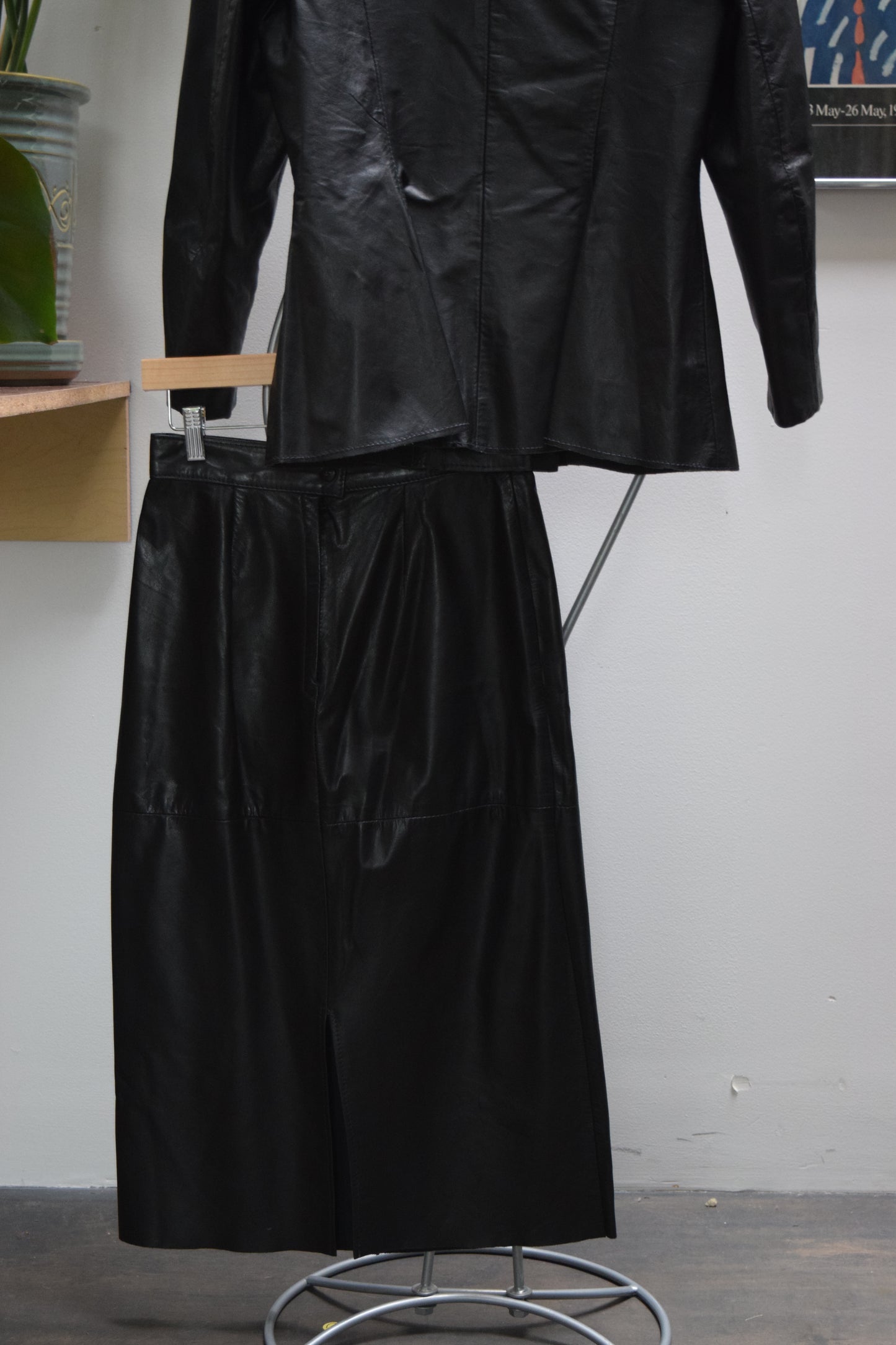 80's COMINT Leather Two-Piece Skirt Set