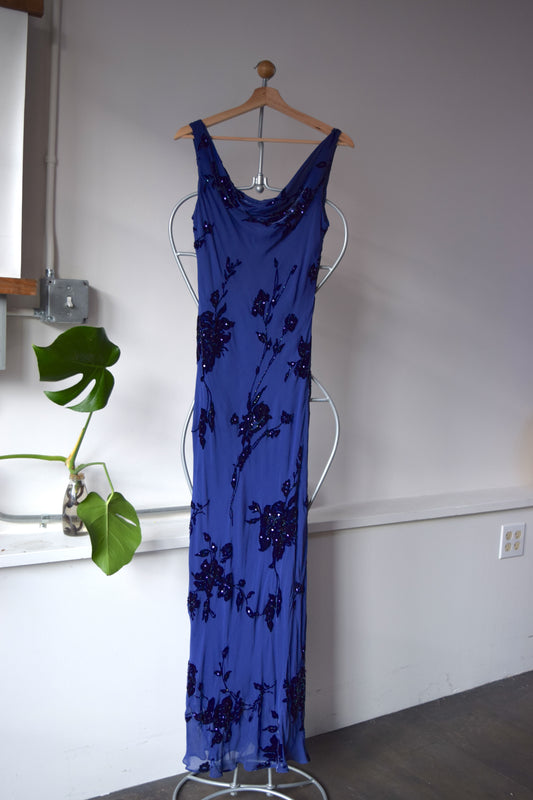 Y2K Silk Velvet Appliqué Maxi Dress by Alex Evenings