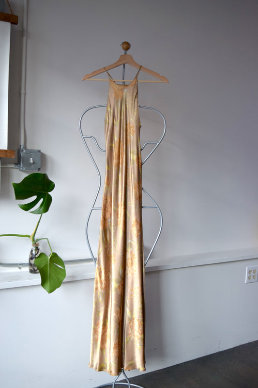 NYC Love Satin Gold Floral Maxi Dress