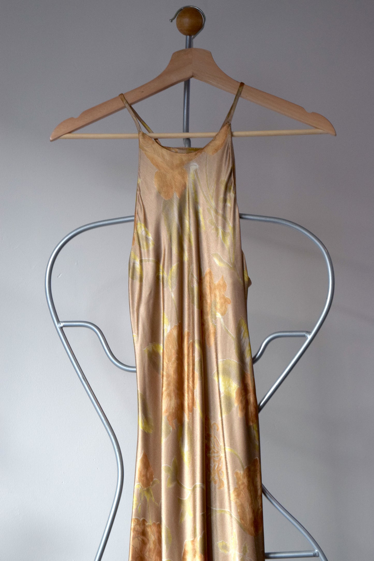 NYC Love Satin Gold Floral Maxi Dress